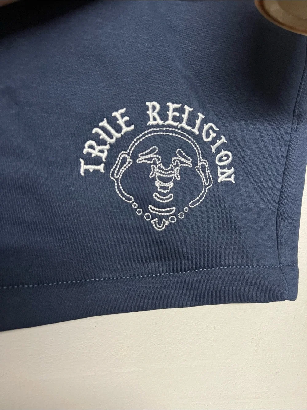 New True Religion Men's Navy Logo Fleece Drawstring Shorts Large